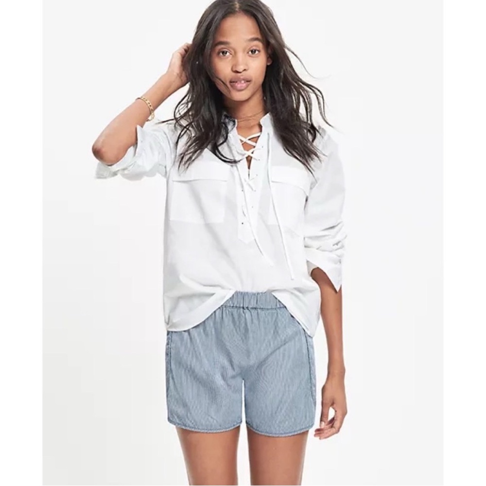 Madewell Terrace Lace-Up Pullover Poplin Shirt White Size Large NEW